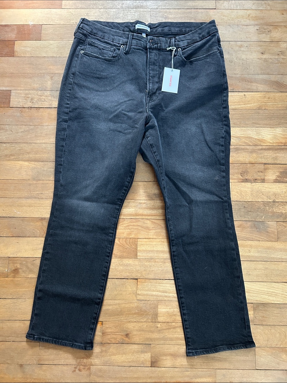 Good American Black High-Rise Straight Jeans